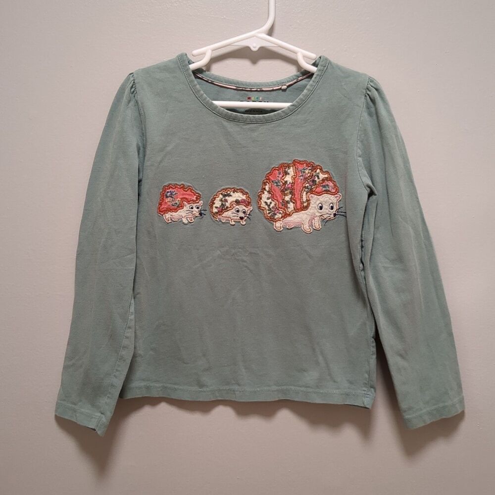 Mini Boden Hedgehog Embroidered Applique Long Sleeve Tee Tshirt - Girls 3-4Y